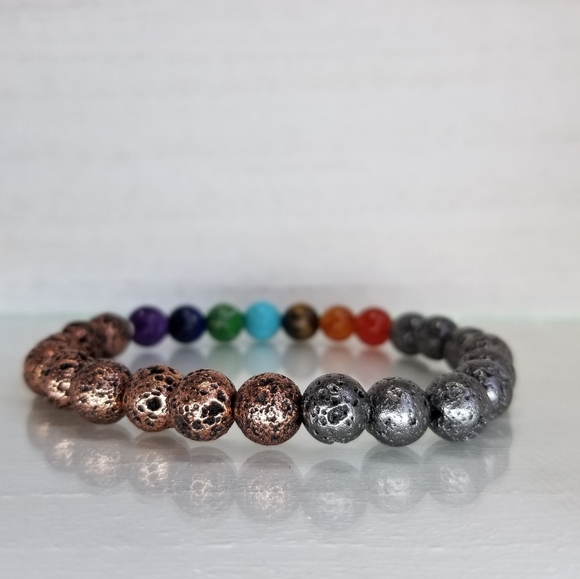 Rose & Gray Yin & Yang 7 Chakra Healing Bracelet - Picture 5 of 12
